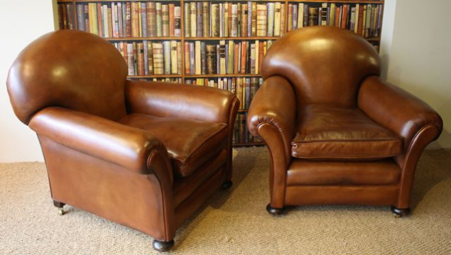 Leather 1920's/30's Classic Tan Pair of Club Chairs