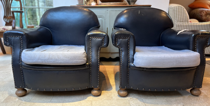 Pair of 1920s/30s Oak Leg Club Chairs