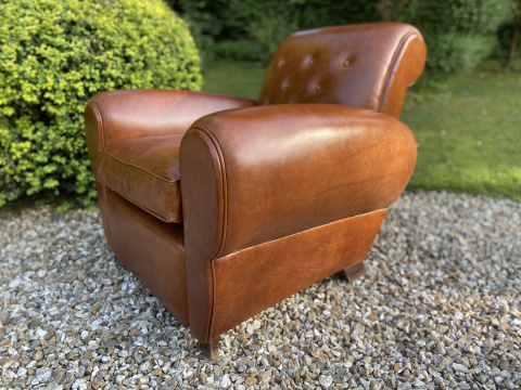 Battered French Antique Leather Club Chair