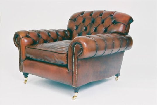 Lansdown Chair in Leather with Buttoned Arms & Back