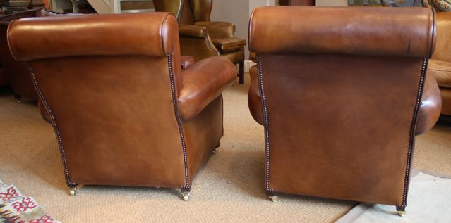 Large Leather Antique Pair of Chairs